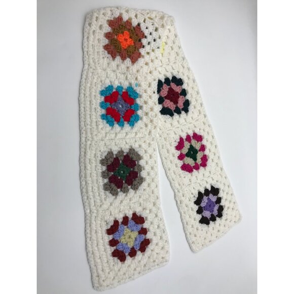 Crochet Granny Scarf Runner Handmade Ivory Multi-Color - Picture 1 of 4